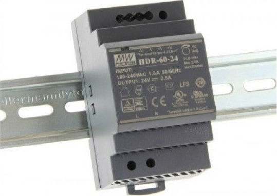 Mean Well Τροφοδοτικό Ράγας με Έξοδο 24V και Ισχύ 60W 2.5A