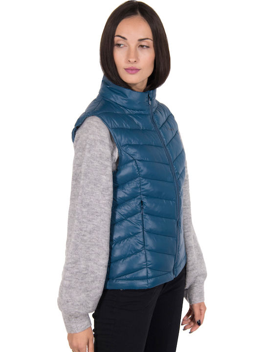 Marian Women's Short Puffer Jacket for Winter with Hood Navy Blue