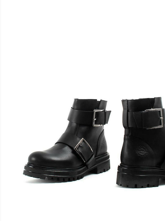 Leder Stiefeletten Damen Schwarz