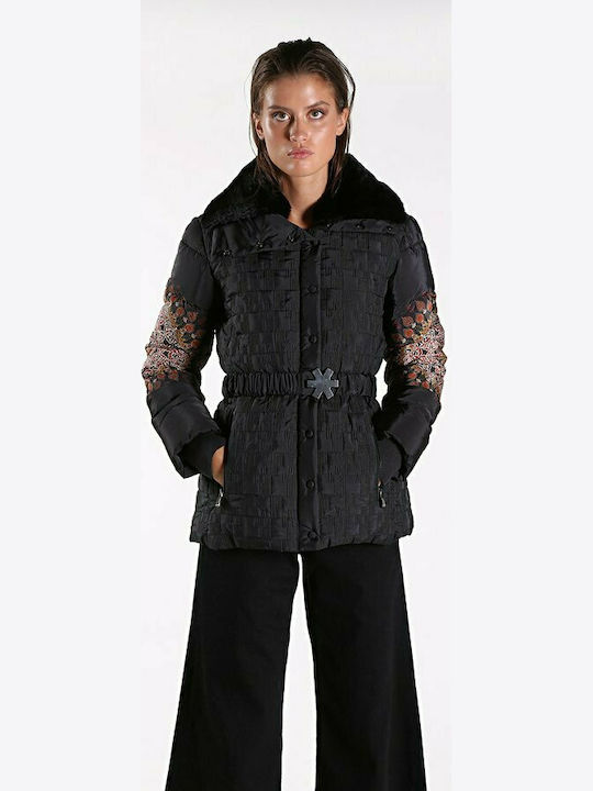 Kurz Damen Puffer Jacke für Winter Schwarz