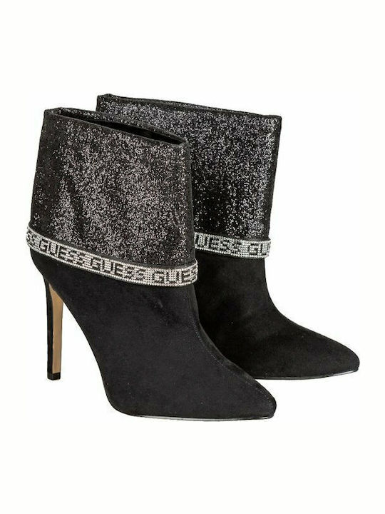 Teegana Suede Γυναικεία Μποτάκια με Ψηλό Τακούνι Μαύρα
