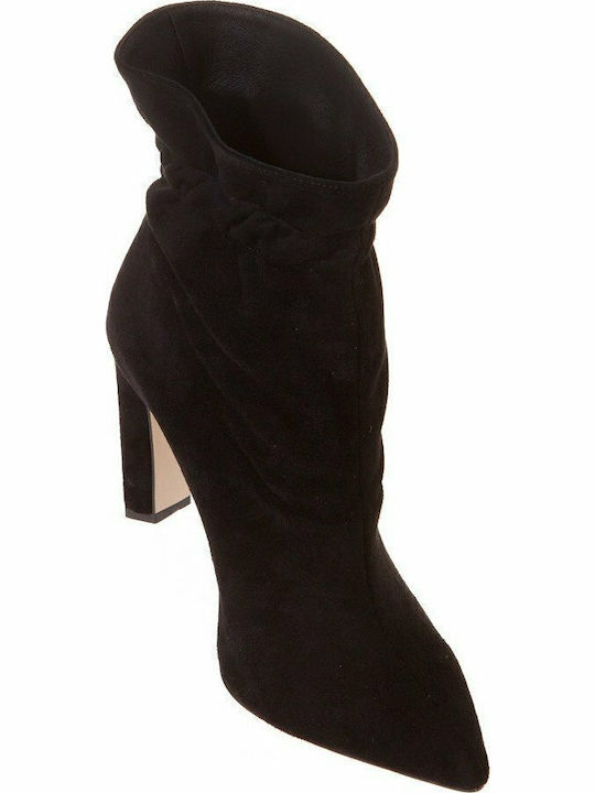 Suede Γυναικεία Chelsea Μποτάκια με Ψηλό Τακούνι Μαύρα