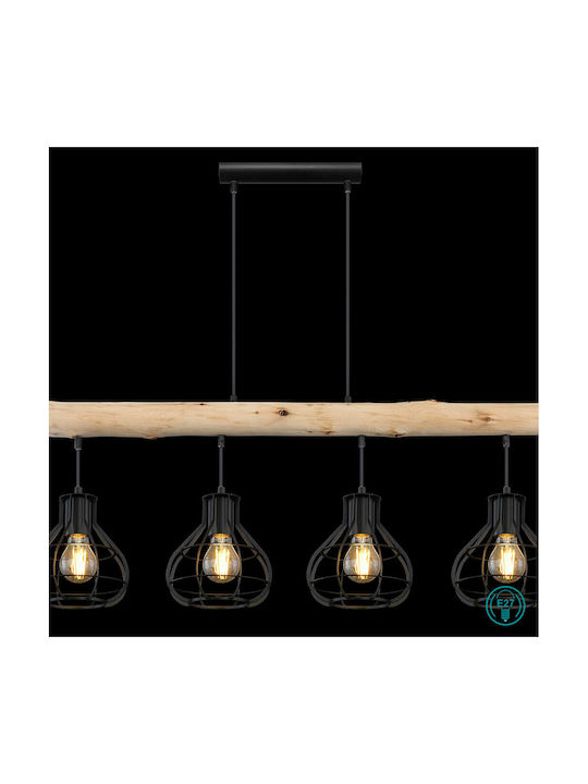 Globo Lighting Clastra Pendant Light Black Rail for 4 Bulbs E27 90x18x120cm