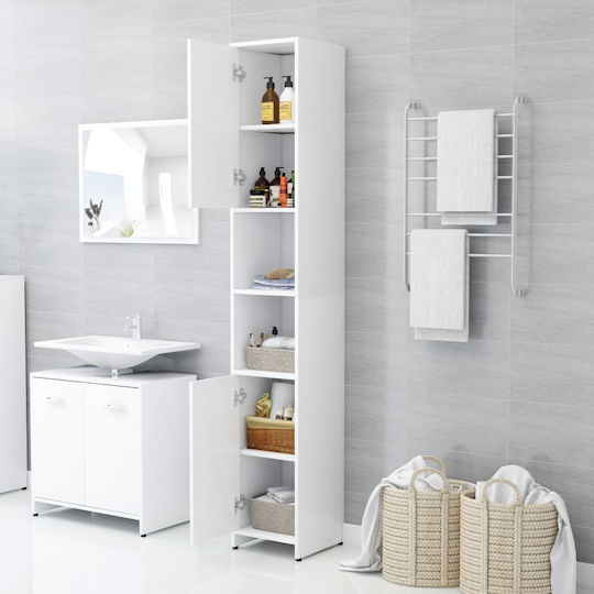 vidaXL Floor Bathroom Column Cabinet L30xD30xH183.5cm White