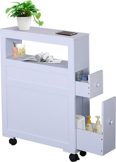 HomCom Wheeled Wooden Bathroom Furniture Bathroom Cabinet L52xW16xH71cm White