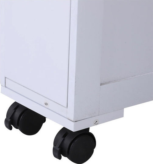HomCom Wheeled Wooden Bathroom Furniture Bathroom Cabinet L52xW16xH71cm White