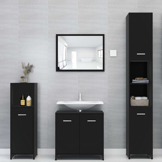 vidaXL Floor Bathroom Column Cabinet L30xD30xH95cm Black