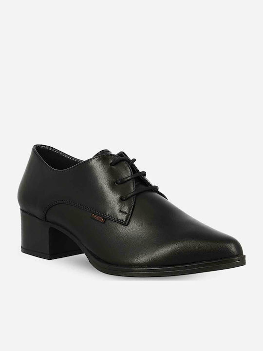 Leder Damen Oxford-Stiefeletten Schwarz
