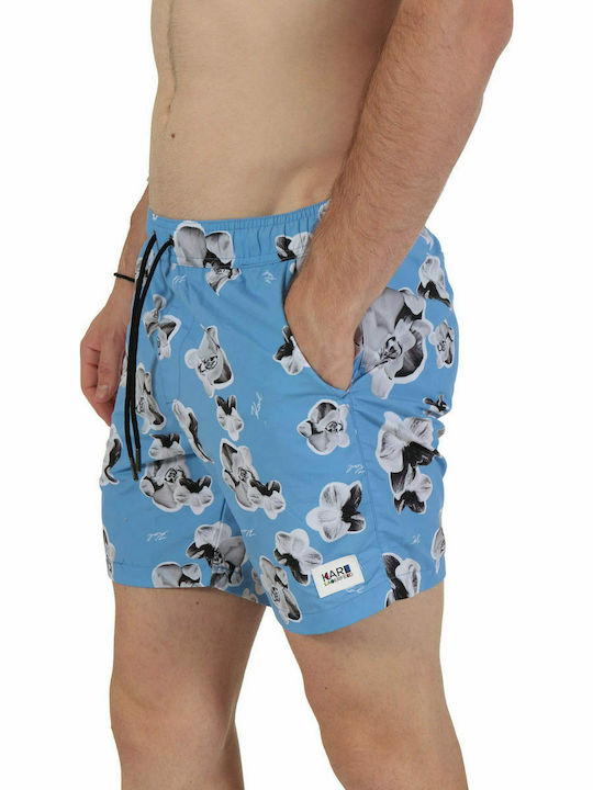 Karl Lagerfeld Herren Badebekleidung Shorts Hellblau Blumen