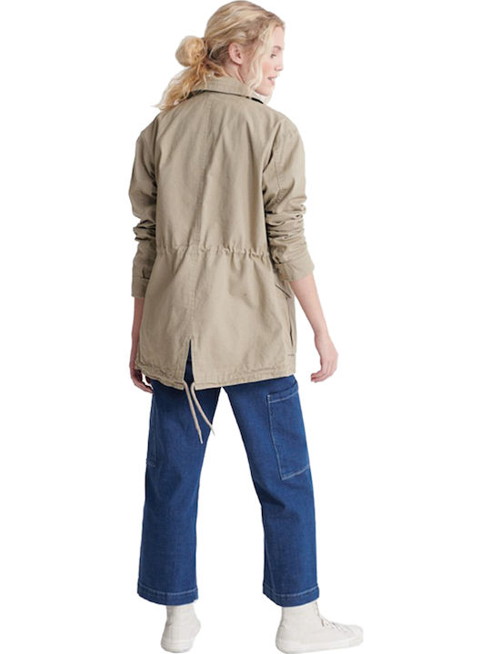 Superdry Desert Rookie Women's Long Lifestyle Jacket for Spring or Autumn Beige