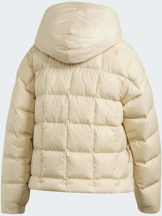 Adidas Women's Short Puffer Jacket for Winter with Hood Beige