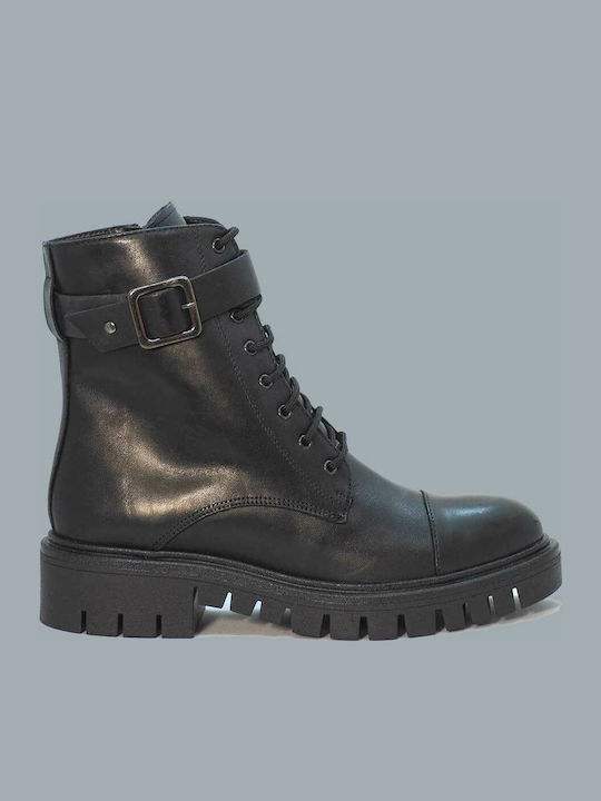 4289 Women's Leather Combat Boots Black