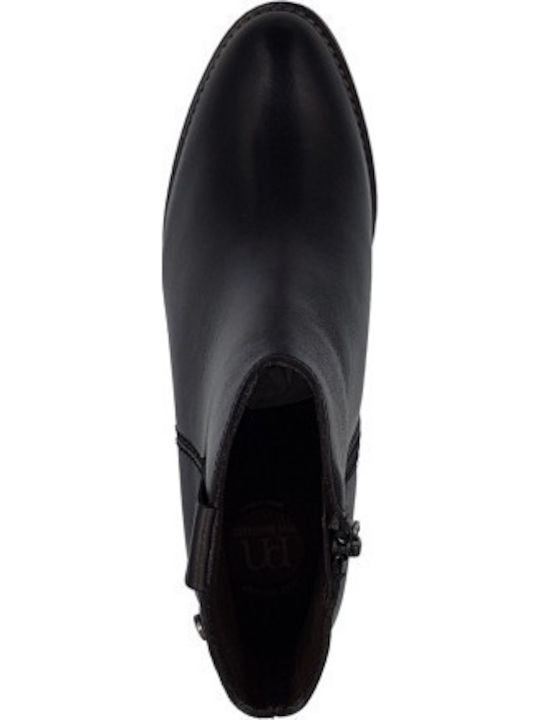 Leather Women's Ankle Boots with Medium Heel Black