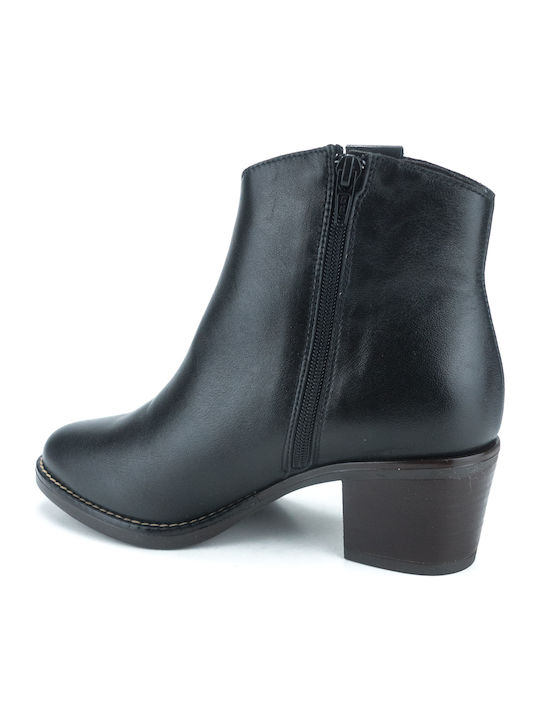 Leather Women's Ankle Boots with Medium Heel Black