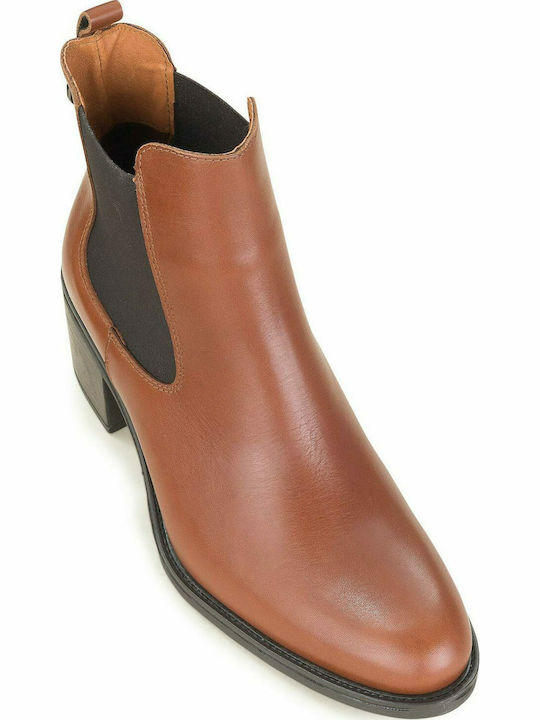 Leather Women's Chelsea Boots with Medium Heel Tabac Brown