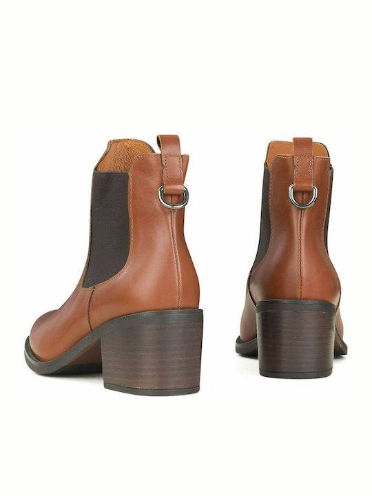 Leather Women's Chelsea Boots with Medium Heel Tabac Brown