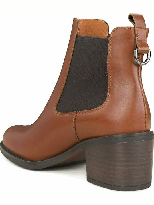 Leather Women's Chelsea Boots with Medium Heel Tabac Brown