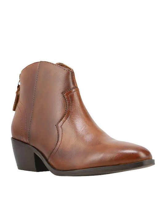 MXDA0065W Leather Women's Ankle Boots with Medium Heel Brown