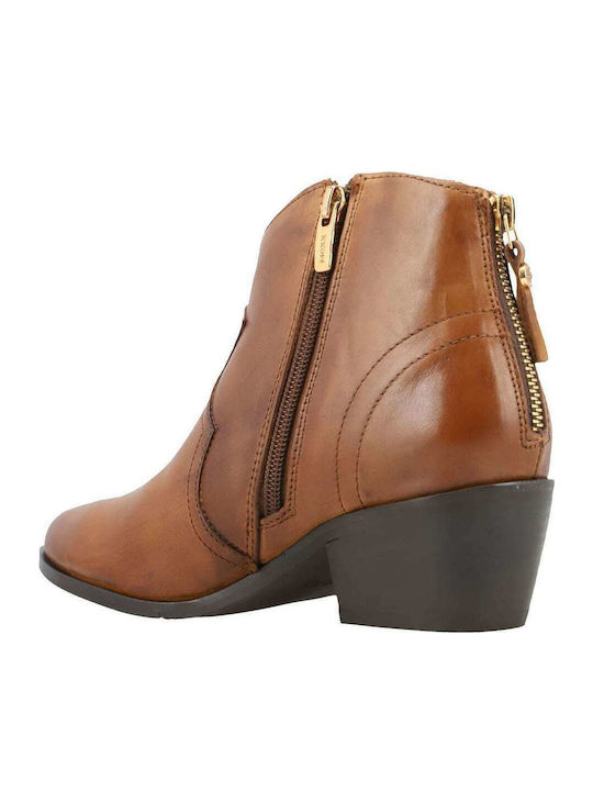 MXDA0065W Leather Women's Ankle Boots with Medium Heel Brown