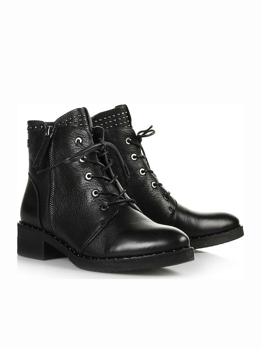 66968 Leder Stiefeletten Damen Schwarz