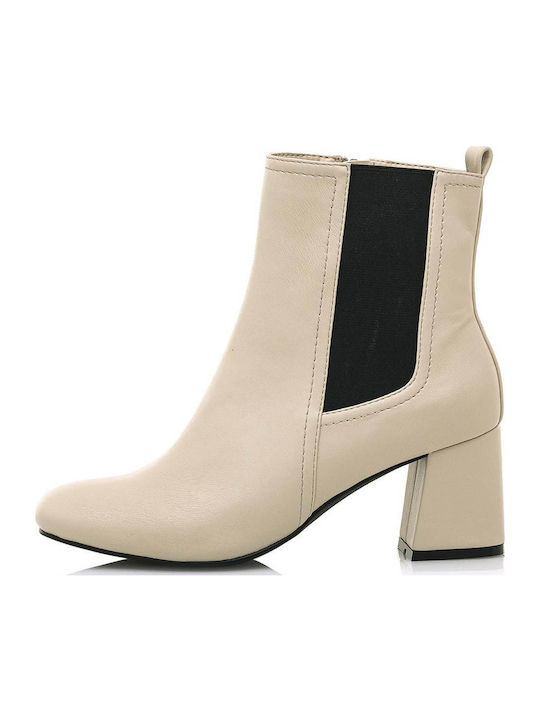 62555 Damen Chelsea Stiefeletten mit mittlerem Absatz Beige