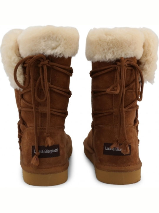 Wildleder Stiefeletten Damen mit Pelz Camel