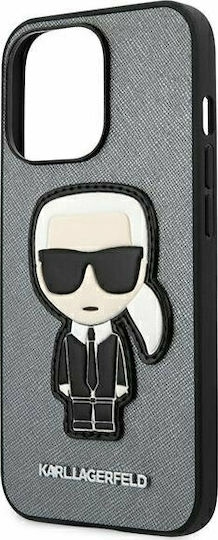 Karl Lagerfeld Saffiano Ikonik Karl`s Patch Back Cover Plastic / Fabric Silver (iPhone 13 Pro)