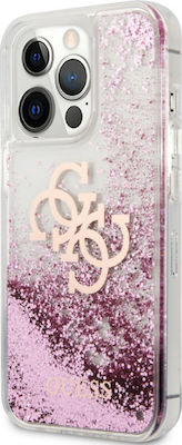 Guess Big 4G Liquid Glitter Silicone Back Cover Transparent / Pink (iPhone 13 Pro Max)