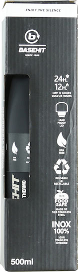 Basehit Drinking Thermo Recyclable Bottle Thermos Stainless Steel BPA Free 500ml Black with Straw