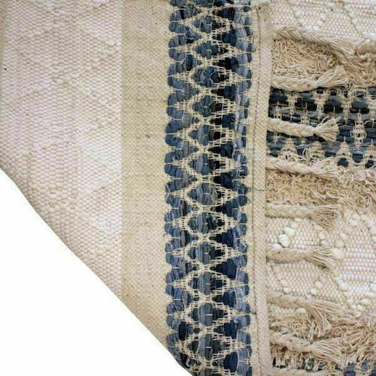 Synchronia Lucrat manual Covor Rectangular Bumbac cu franjuri Albastru