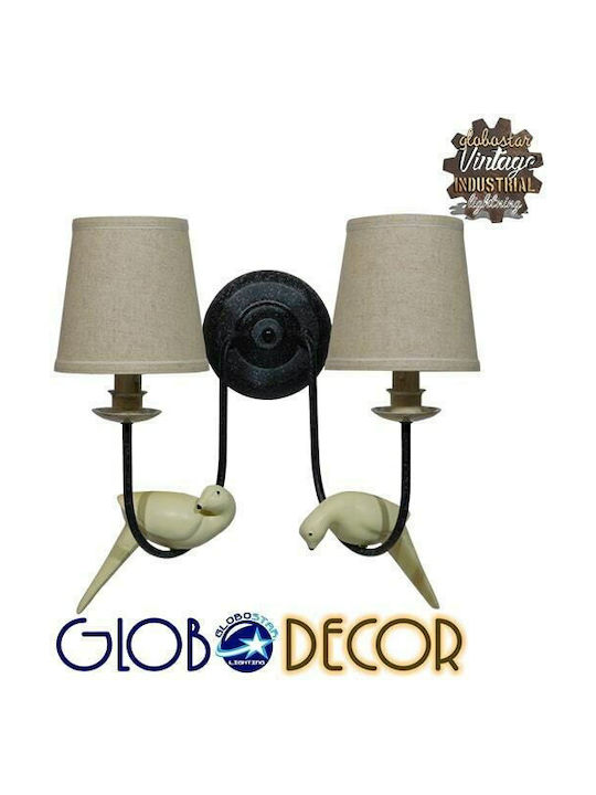 GloboStar Bird Vintage Leuchte Wand mit Fassung E27 Schwarz 43x16x30cm