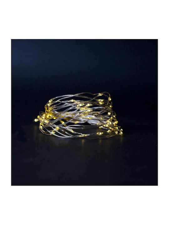 80 Christmas Lights LED 4m. Warm White Battery in String with Silver Cable Entac