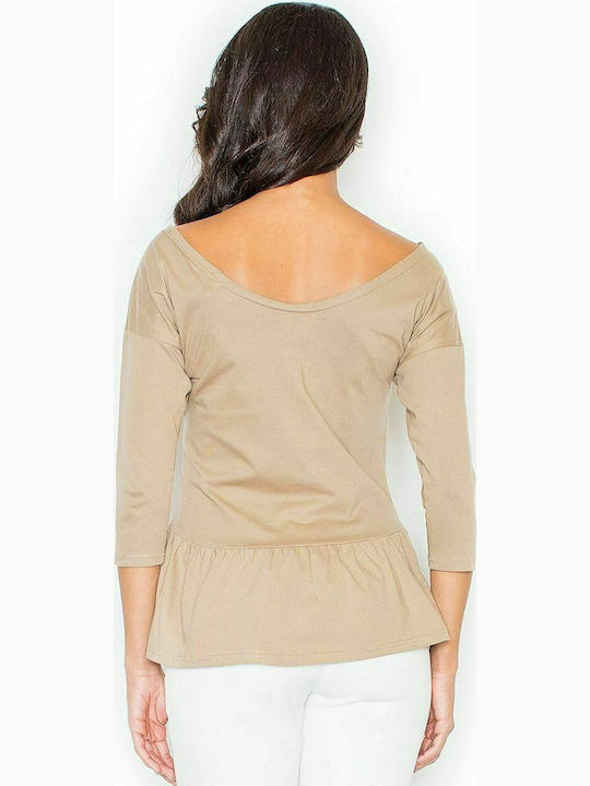 Figl 233 Damen Bluse Baumwolle mit 3/4 Ärmel Beige 44527