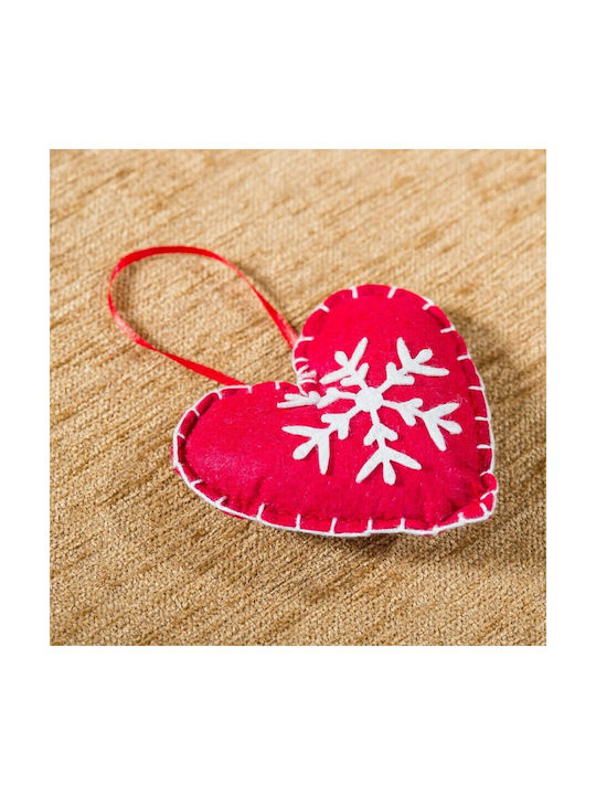 Set of Wooden Red Heart Christmas Tree Ornaments 3 Pieces