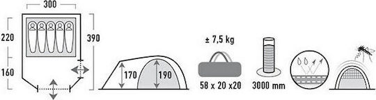 High Peak Tessin 5.0 Camping Tent Tunnel White with Double Cloth 4 Seasons for 5 People 300x220x190cm