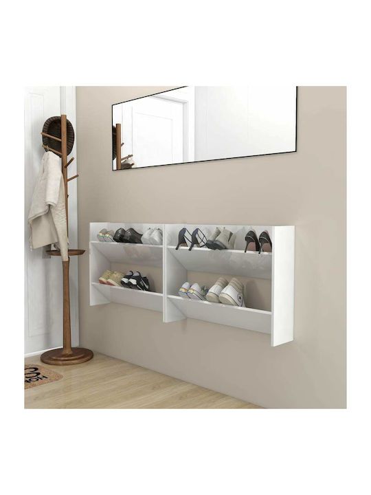 Wooden Shoe Organizer with 2 Shelves Λευκό Γυαλιστερό 80x18x60cm 2τμχ