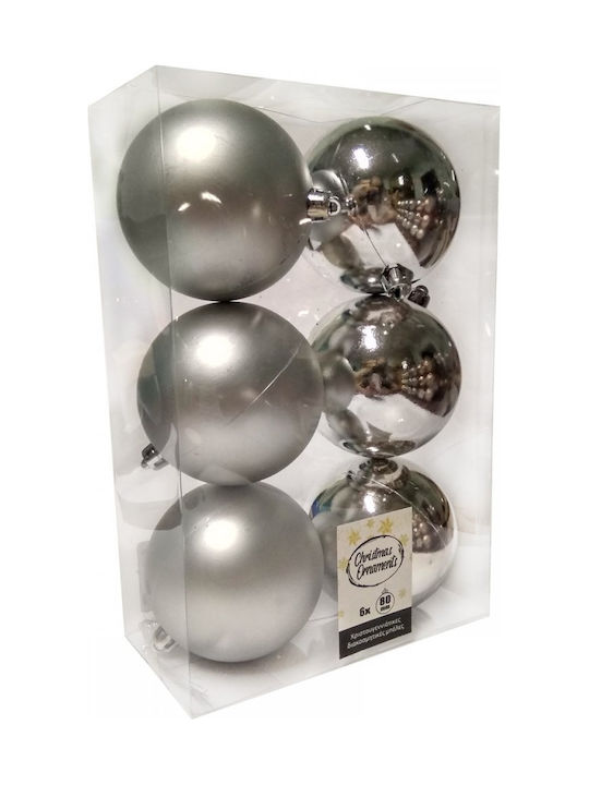 TnS Weihnachtshänger Kugel Ornament Plastik Silber 8cm Set 6Stück