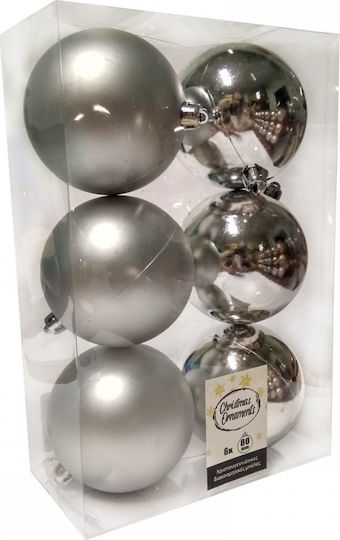 Hanging Ball Ornament Ornament Plastic Silver 8cm Set 6pcs