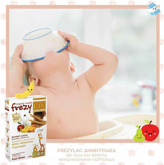 Frezyderm Fruchtpüree Δημητριακά με Gάλα mit Geschmack Apfel, Banane & Orange Ohne Zuckerzusatz 200gr für 6+ Monate