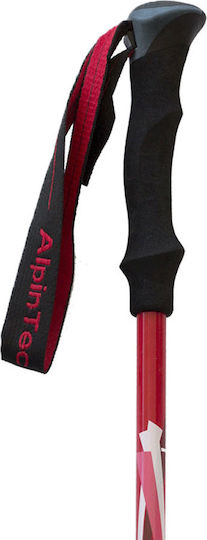 AlpinPro Pair of Telescopic Aluminum Fast Lock Trekking Poles with 3 Sections Pathfinder 6061 Red 285gr