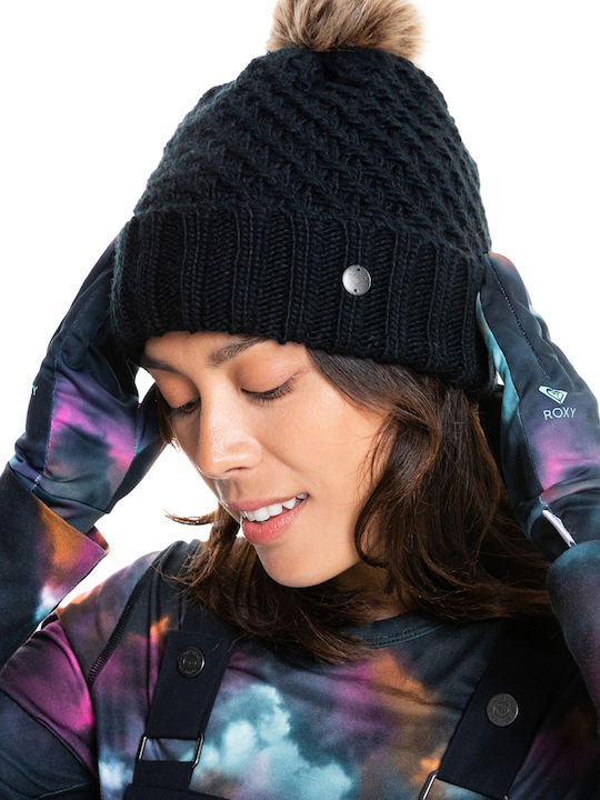 Roxy Blizzard Fleece Beanie Cap with Braid Black