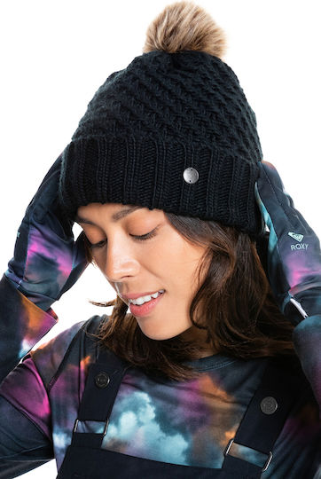 Blizzard Pom Pom Beanie Frauen Fleece Beanie mit Strickmuster in Schwarz Farbe