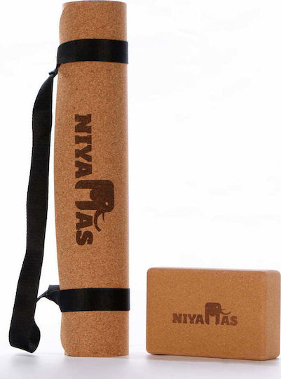 Niyamas Eco Cork Atma Exercise Mat Yoga Brown with Carry Strap (183x66x0.5cm)