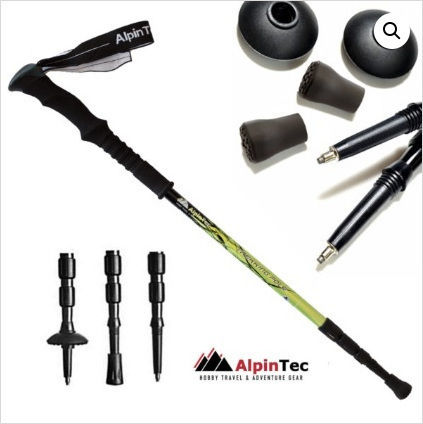 AlpinPro Pair of Telescopic Aluminum Trekking Poles with 3 Sections Thermolite Green 235gr