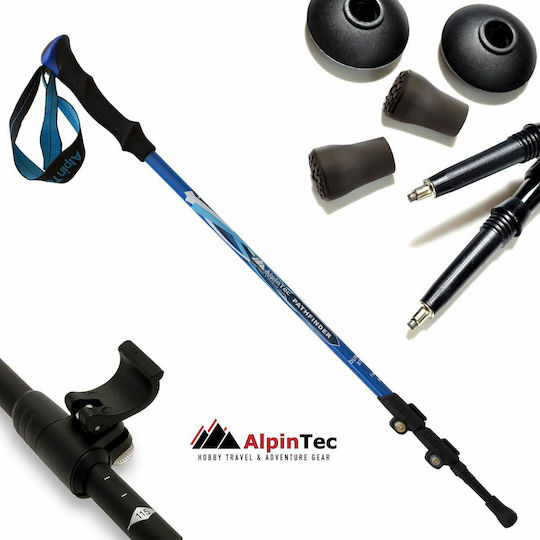 AlpinPro Pair of Telescopic Aluminum Fast Lock Trekking Poles with 3 Sections Pathfinder Blue 285gr