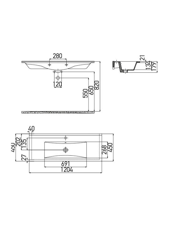 Creavit Slim Încorporat Chiuvetă Porțelan 120x45x17.5cm Alb