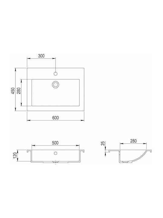 vidaXL Ένθετος Νιπτήρας από Συνθετικό Υλικό 60x45x12cm Μαύρος