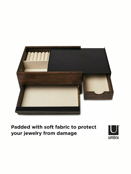Umbra Stowit Wooden Jewellery Box with Drawer Brown 26x22.2x12.1cm
