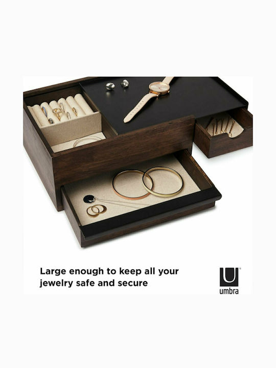 Umbra Stowit Wooden Jewellery Box with Drawer Brown 26x22.2x12.1cm