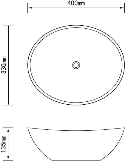 vidaXL Επικαθήμενος Νιπτήρας Κεραμικός 40x33x13.5cm Ασημί
